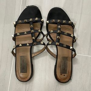 Valentino Rockstud Caged Flat Slide Sandals Black